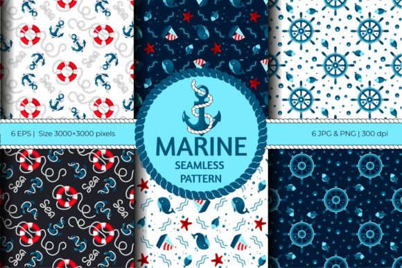 Bright Set of Marine Seamless Patterns for Creative Projects