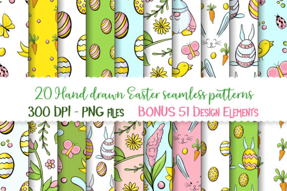 Hand Drawn Easter Seamless Patterns Png for Creative Projects