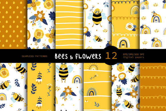 Honey Bee Spring Seamless Patterns