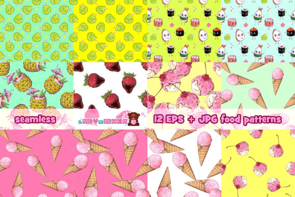 Kawaii Food Seamless Patterns for Creative Projects