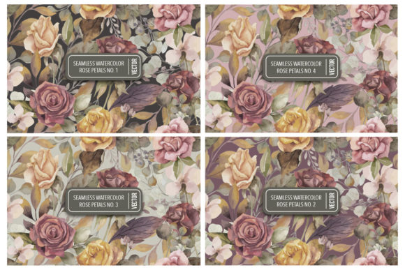 Muted Watercolor Rose Seamless Patterns for Designers