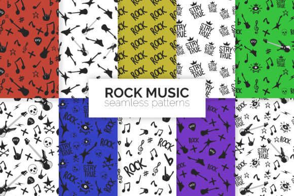 Rock Music Seamless Patterns for Professional Design Projects