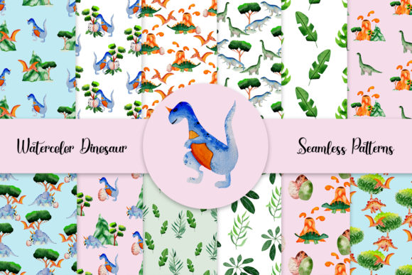 Watercolor Dinosaur Seamless Patterns for Creative Projects