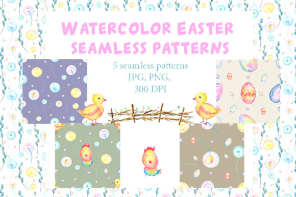 Watercolor Easter Seamless Patterns