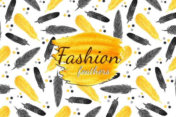 Watercolor Feathers Patterns for Vector Design